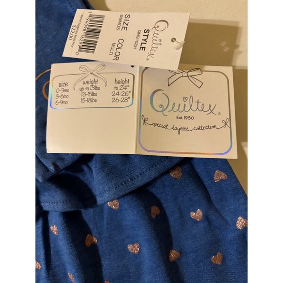 Quiltex Baby Girl Romper 6-9 Months NWT Blue Gold "Precious Little Angel" Heart - Picture 4 of 9